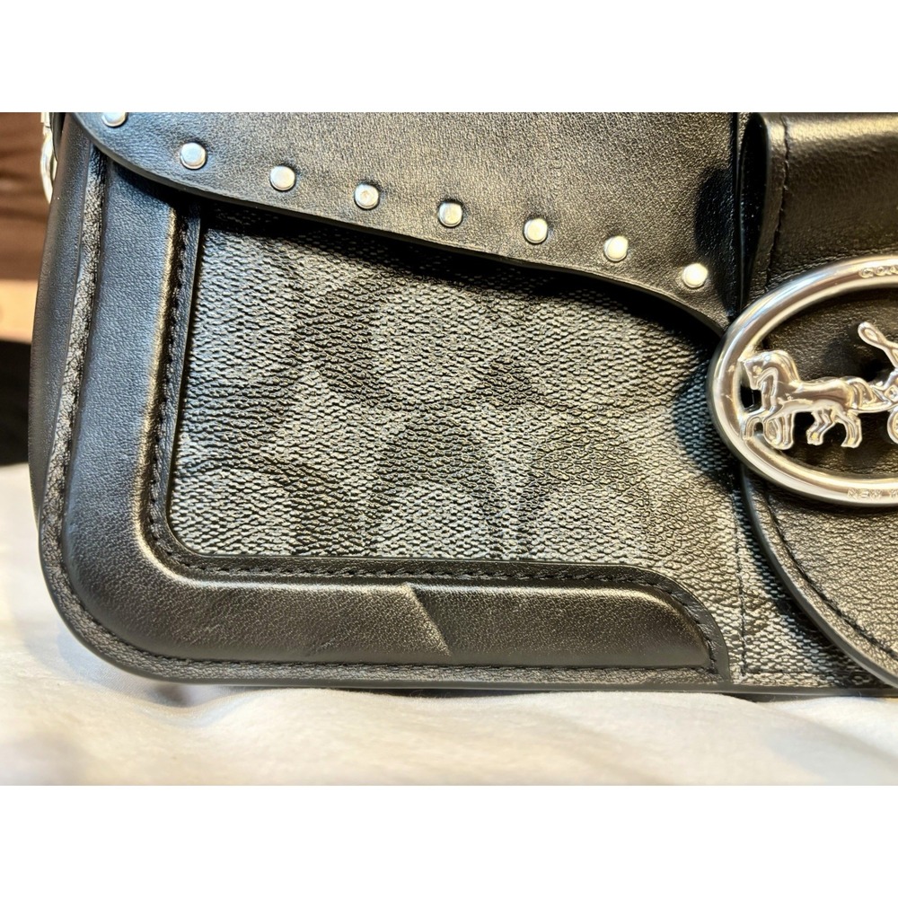 Black Coach Georgie Woman's Leather Signature Shoulder Bag W/ Silver Accents - Picture 4 of 16